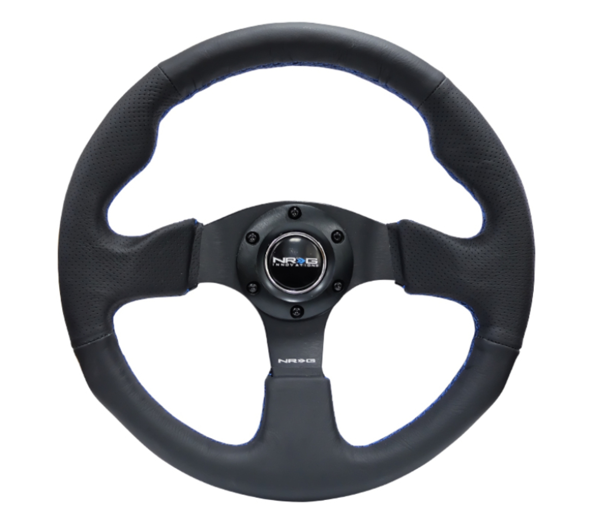 Picture of NRG Reinforced Steering Wheel (320mm) Black Leather w/Blue Stitching