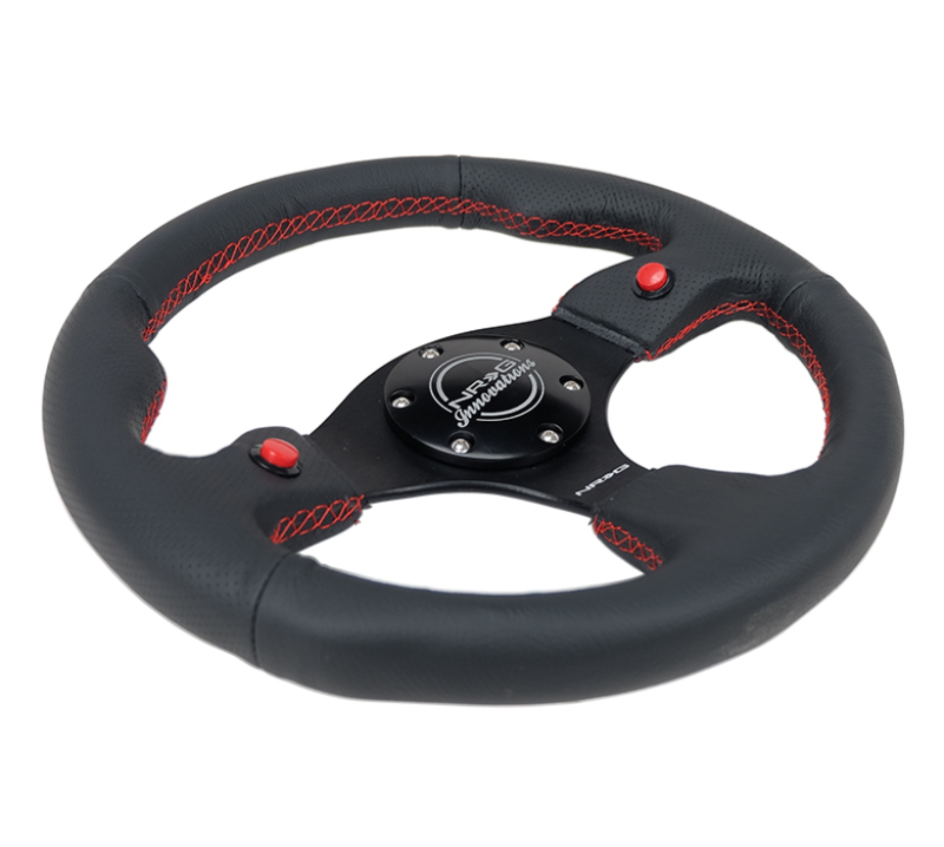Picture of NRG Reinforced Steering Wheel (320mm) Blk Leather w/Dual Buttons