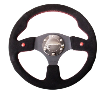 Picture of NRG Reinforced Steering Wheel (320mm) Blk Suede w/Dual Buttons