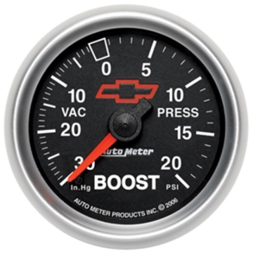 Picture of Autometer GM Bowtie Black 2-1/16in Boost/Vacuum 30in HG - 20 PSI Mechanical