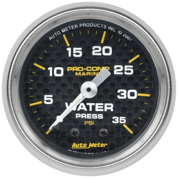 Picture of Autometer Marine Carbon Fiber 2-1/16in 35 PSI Mechanical Water Pressure Gauge