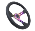 Picture of NRG Reinforced Steering Wheel (350mm / 3in. Deep) Blk Leather/Blk Stitch w/Neochrome Slits