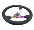 Picture of NRG Reinforced Steering Wheel (350mm / 3in. Deep) Blk Leather/Blk Stitch w/Neochrome Slits