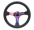 Picture of NRG Reinforced Steering Wheel (350mm / 3in. Deep) Blk Leather/Blk Stitch w/Neochrome Slits