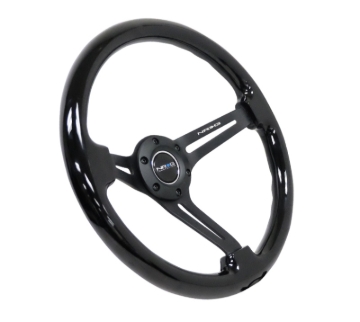 Picture of NRG Reinforced Steering Wheel (350mm / 3in. Deep) Blk Wood w/Blk Matte Spoke/Black Center Mark