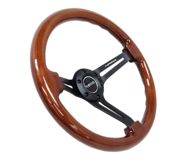 Picture of NRG Reinforced Steering Wheel (350mm / 3in. Deep) Brown Wood w/Blk Matte Spoke/Black Center Mark