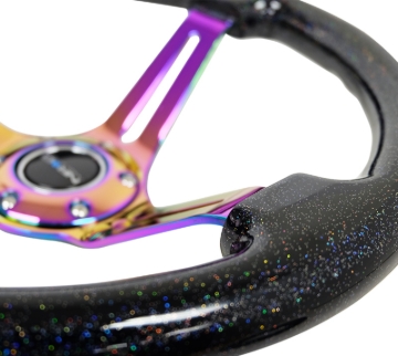Picture of NRG Reinforced Steering Wheel (350mm / 3in. Deep) Blk Multi Color Flake w/ Neochrome Center Mark