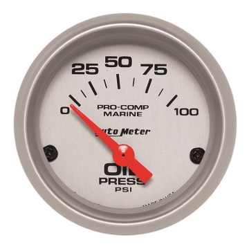 Picture of Autometer Marine Silver Ultra-Lite 2-1/16in 100PSI Electric Oil Pressure Gauge