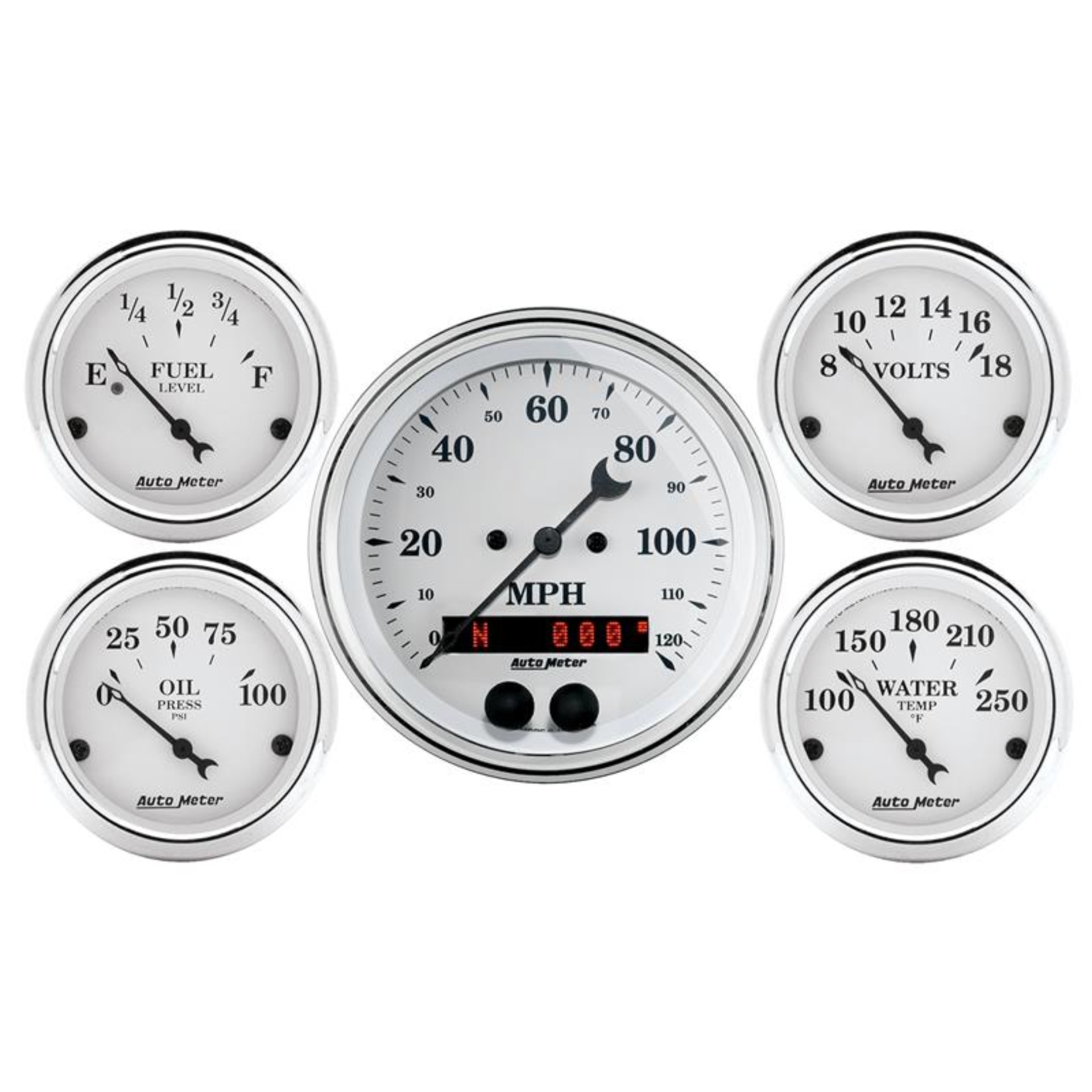 Picture of Auto Meter Speedometer 3-3/8in and 2-1/16in 5 Piece Old Tyme White Gauge Kit