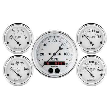 Picture of Auto Meter Speedometer 3-3/8in and 2-1/16in 5 Piece Old Tyme White Gauge Kit