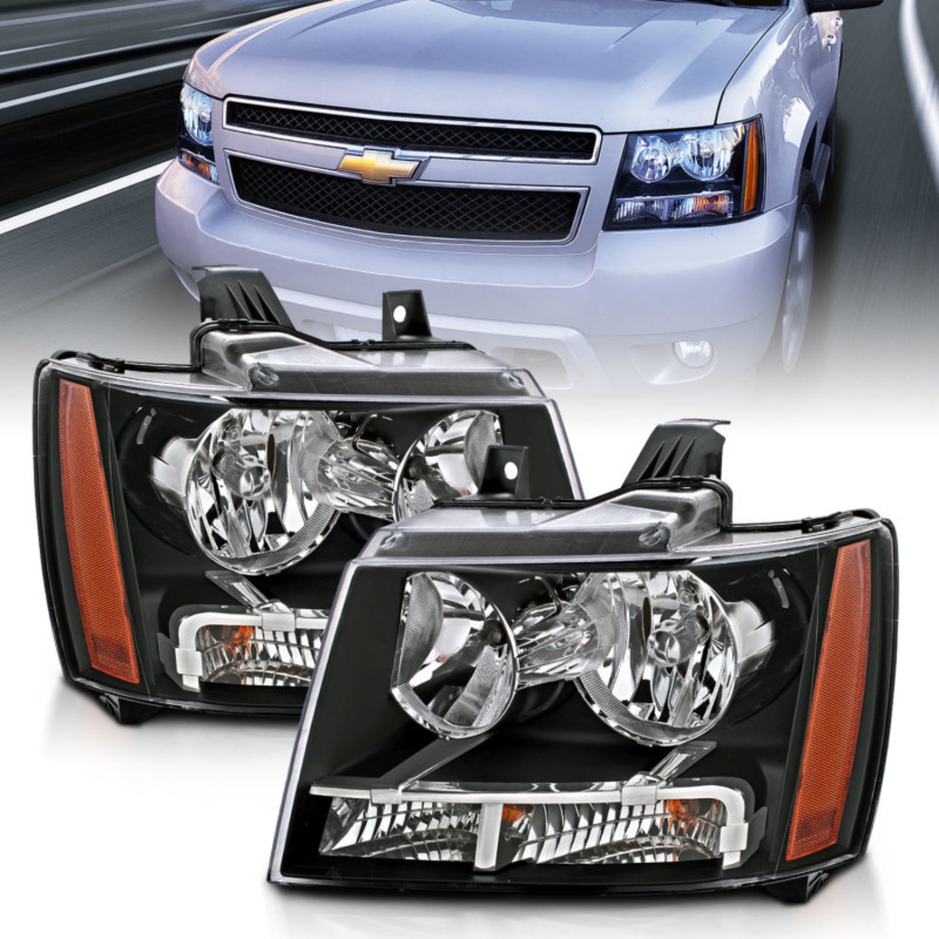Picture of ANZO 2007-2014 Chevrolet Tahoe/Suburban Crystal Headlights Black