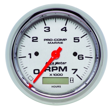 Picture of Autometer Marine Chrome Ultra-Lite 3-3/8in 7K RPM w/Hourmeter Tachometer Gauge