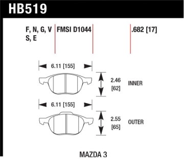 Picture of Hawk HP+ 08-09 Mazda 3 / Ford/ Volvo DTC-60 Race Front Brake Pads