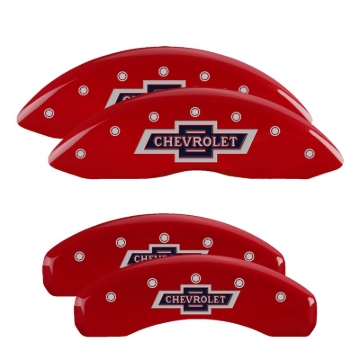 Picture of MGP 4 Caliper Covers Engraved Front & Rear Red Powder Coat Finish Silver Charac 100 Anniversary Logo