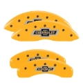 Picture of MGP 4 Caliper Covers Engraved Front & Rear Chevrolet 100 Anniversary Logo Yellow Finish Black Charac