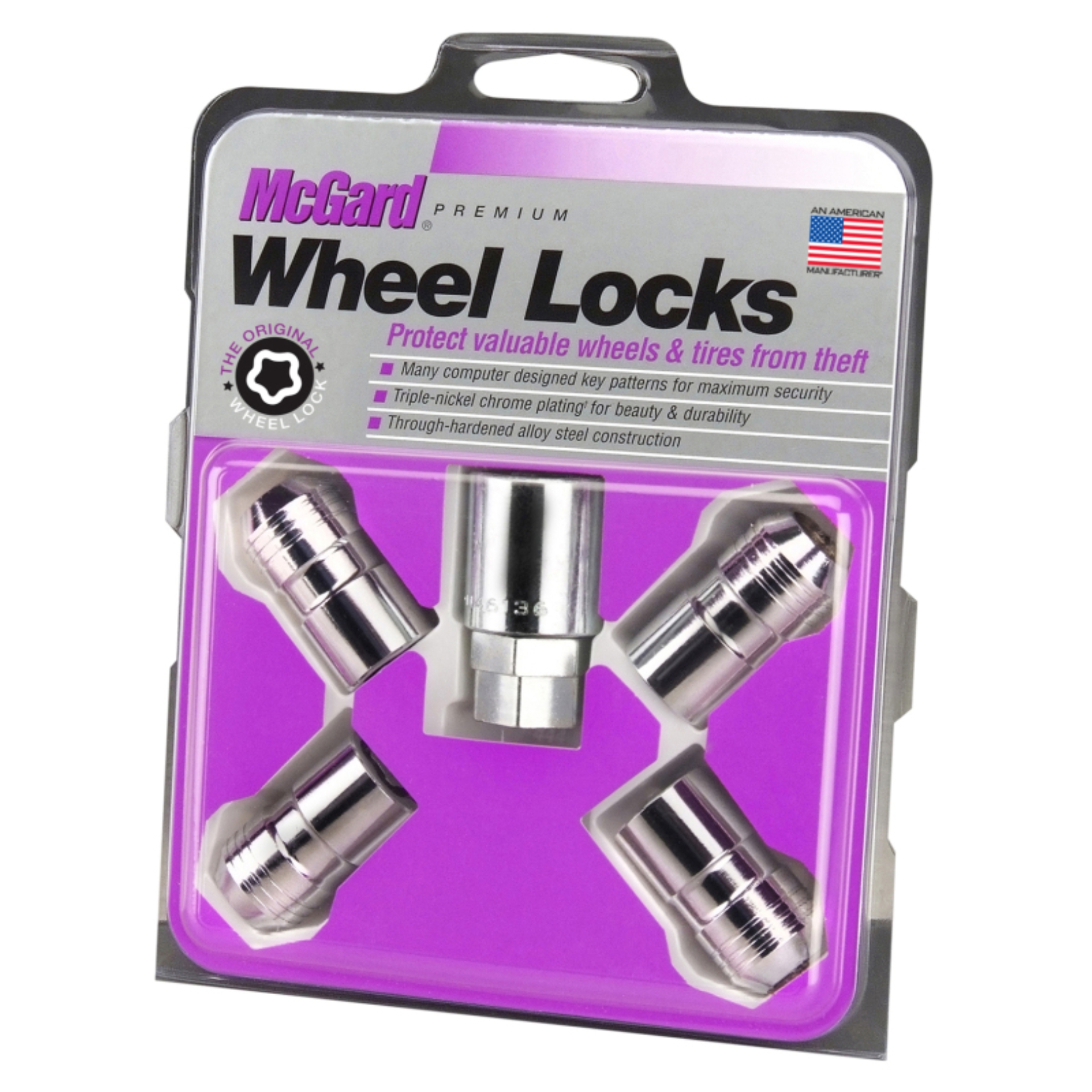 Picture of McGard Wheel Lock Nut Set - 4pk. (Cone Seat) M14X1.5 / 21mm & 22mm Dual Hex / 1.639in. L - Chrome