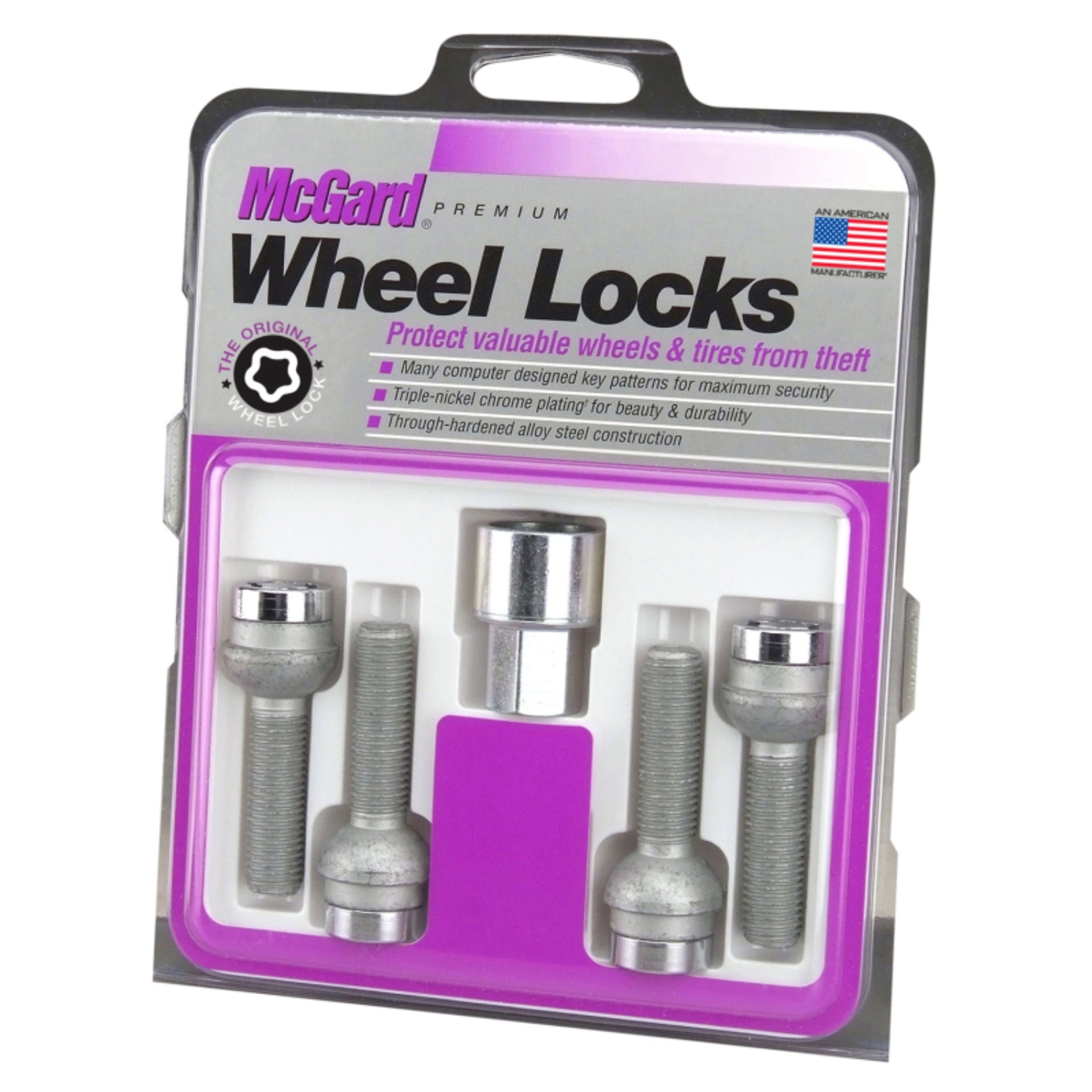 Picture of McGard Wheel Lock Bolt Set - 4pk. (Radius Seat) M14X1.5 / 17mm Hex / 45.0mm Shank Length - Chrome