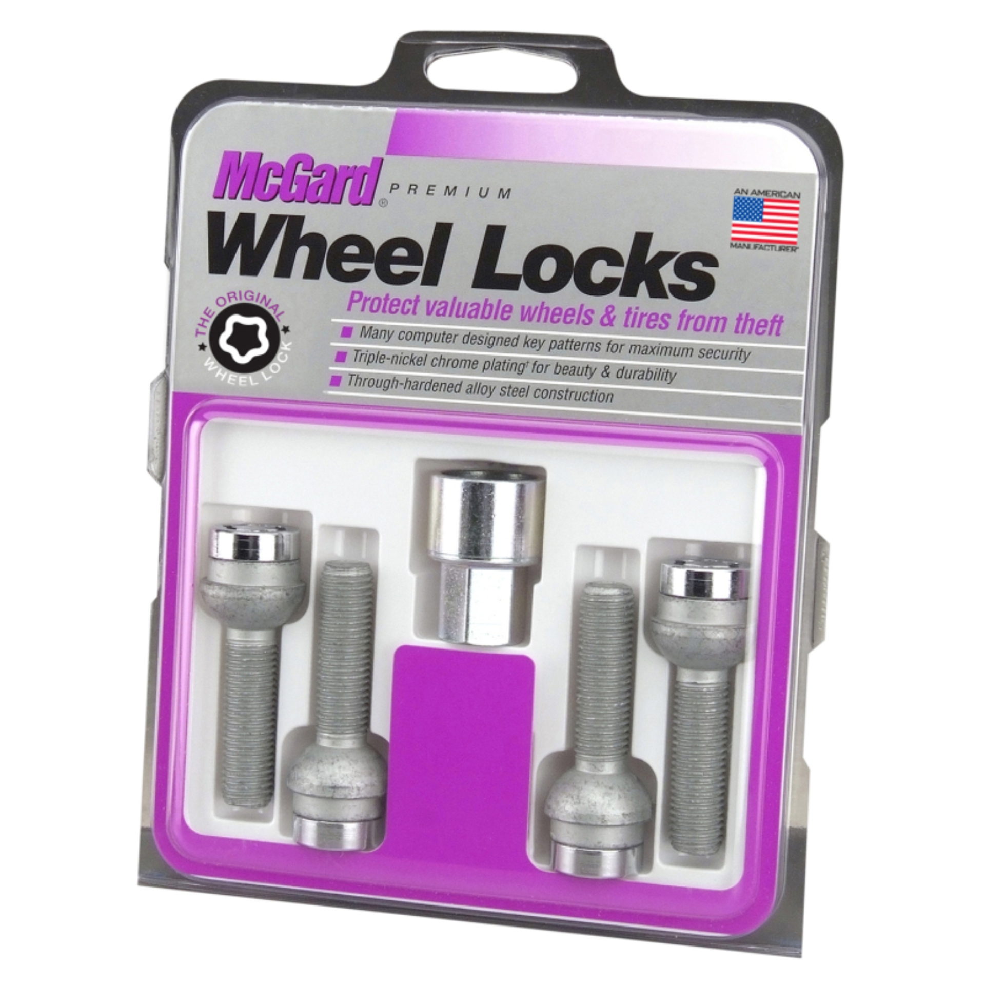 Picture of McGard Wheel Lock Bolt Set - 4pk. (Radius Seat) M12X1.5 / 17mm Hex / 39.9mm Shank Length - Chrome