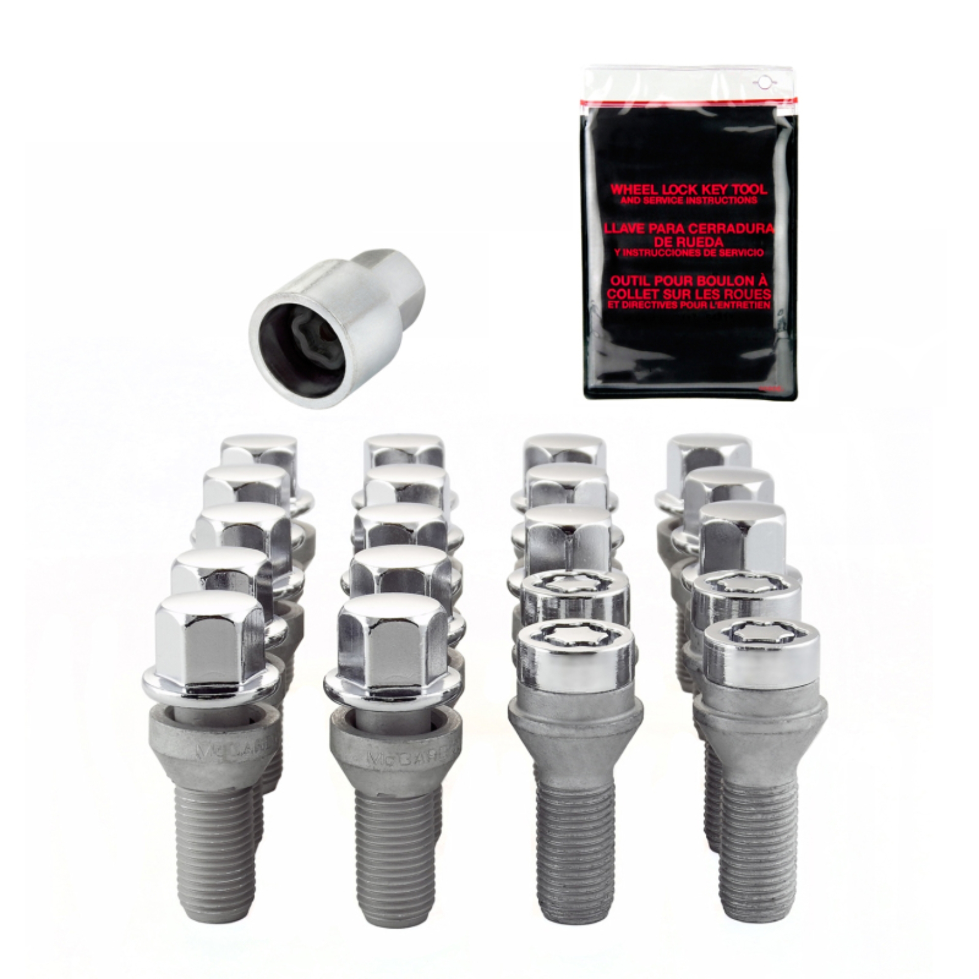 Picture of McGard 5 Lug Hex Install Kit w/Locks (Cone Seat Bolt) M14X1.5 / 17mm Hex / 28.0mm Shank L. - Chrome