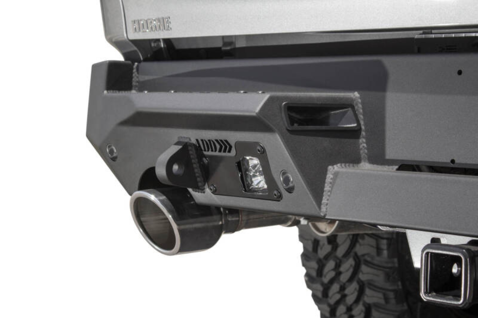 Picture of Addictive Desert Designs 2019 Ram 1500 Hammer Stealth Fighter Rear Bumper w/ 6 Sensor Cutouts