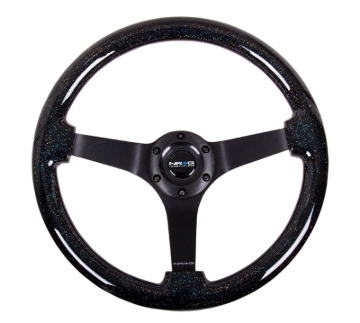 Picture of NRG Reinforced Steering Wheel (350mm / 3in Deep) Classic Blk Sparkle Wood Grain w/Blk 3-Spoke Center