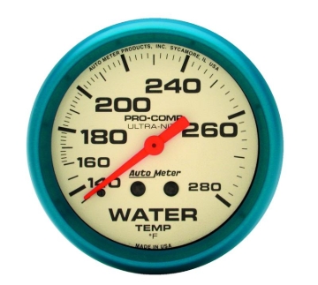 Picture of Autometer Ultra-Nite 2-5/8in 140-280 Degree Liquid Filled Mechanical Glow In Dark Water Temp Gauge