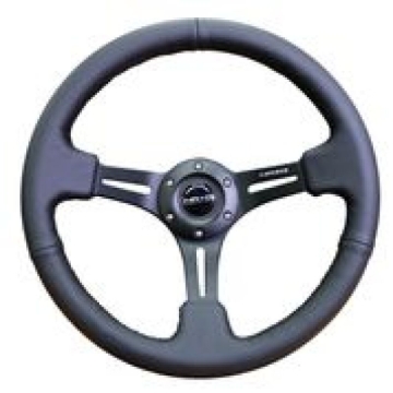 Picture of NRG Reinforced Steering Wheel (350mm / 3in. Deep) Black Leather w/ Black Stitching