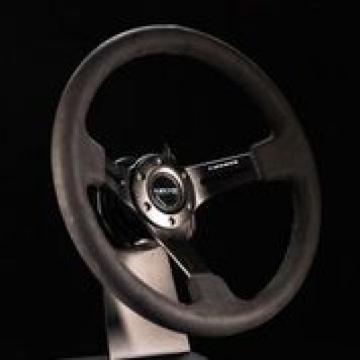 Picture of NRG Reinforced Steering Wheel (350mm / 3in. Deep) Black Leather w/ Alcantara Stitching