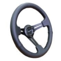 Picture of NRG Reinforced Steering Wheel (350mm / 3in. Deep) Black Leather w/ Black Stitching