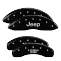 Picture of MGP 4 Caliper Covers Engraved F&R 11-18 Jeep Grand Cherokee Black Finish Silver Jeep/Jeep Grill Logo