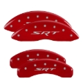 Picture of MGP 4 Caliper Covers Engraved Front & Rear 11-18 Jeep Grand Cherokee Red Finish Silver SRT Logo