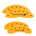 Picture of MGP 4 Caliper Covers Engraved Front & Rear 11-18 Dodge Durango Yellow Finish Black Dodge II Logo