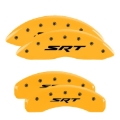 Picture of MGP 4 Caliper Covers Engraved Front & Rear 11-18 Jeep Grand Cherokee Yellow Finish Black SRT Logo