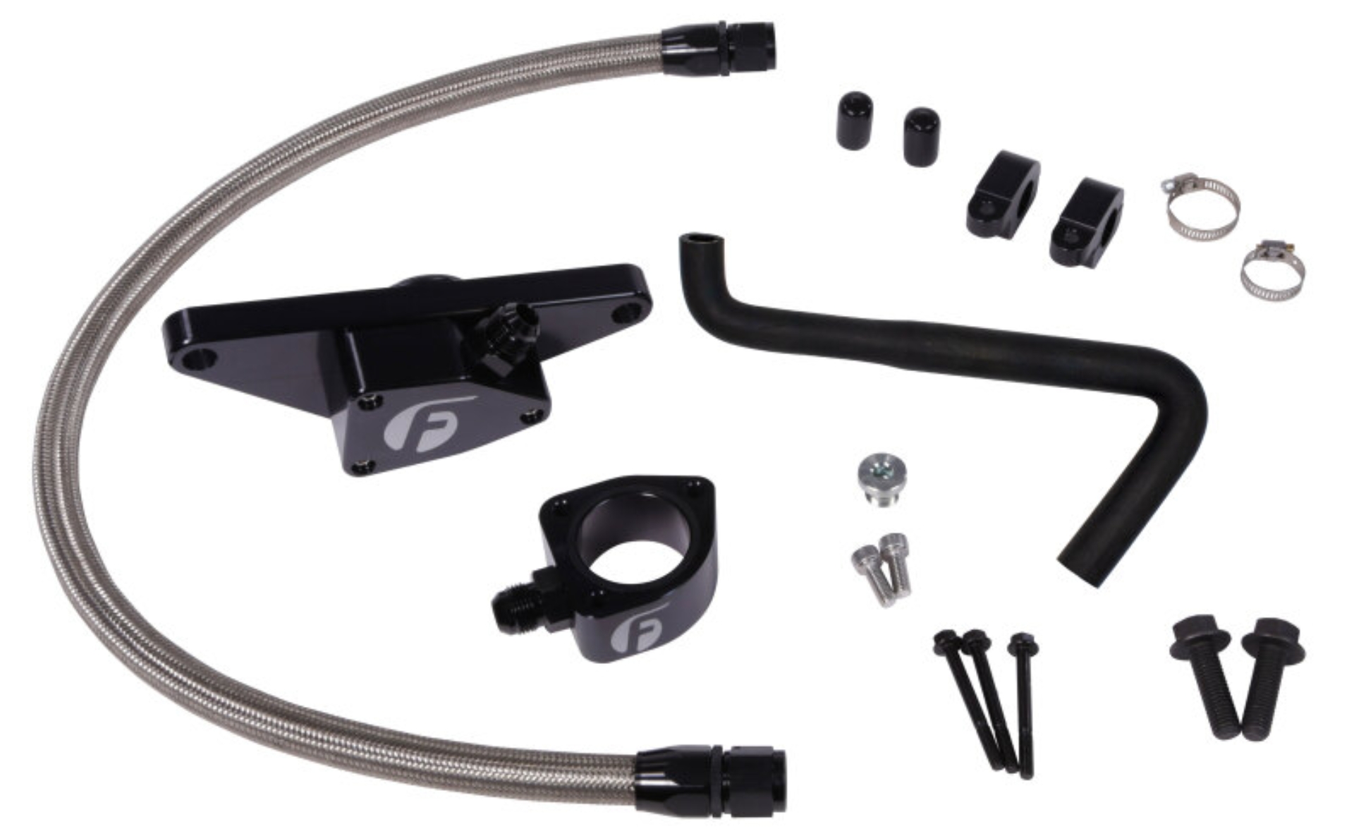 Picture of Fleece Performance 06-07 Auto Trans Cummins Coolant Bypass Kit w/ Stainless Steel Braided Line