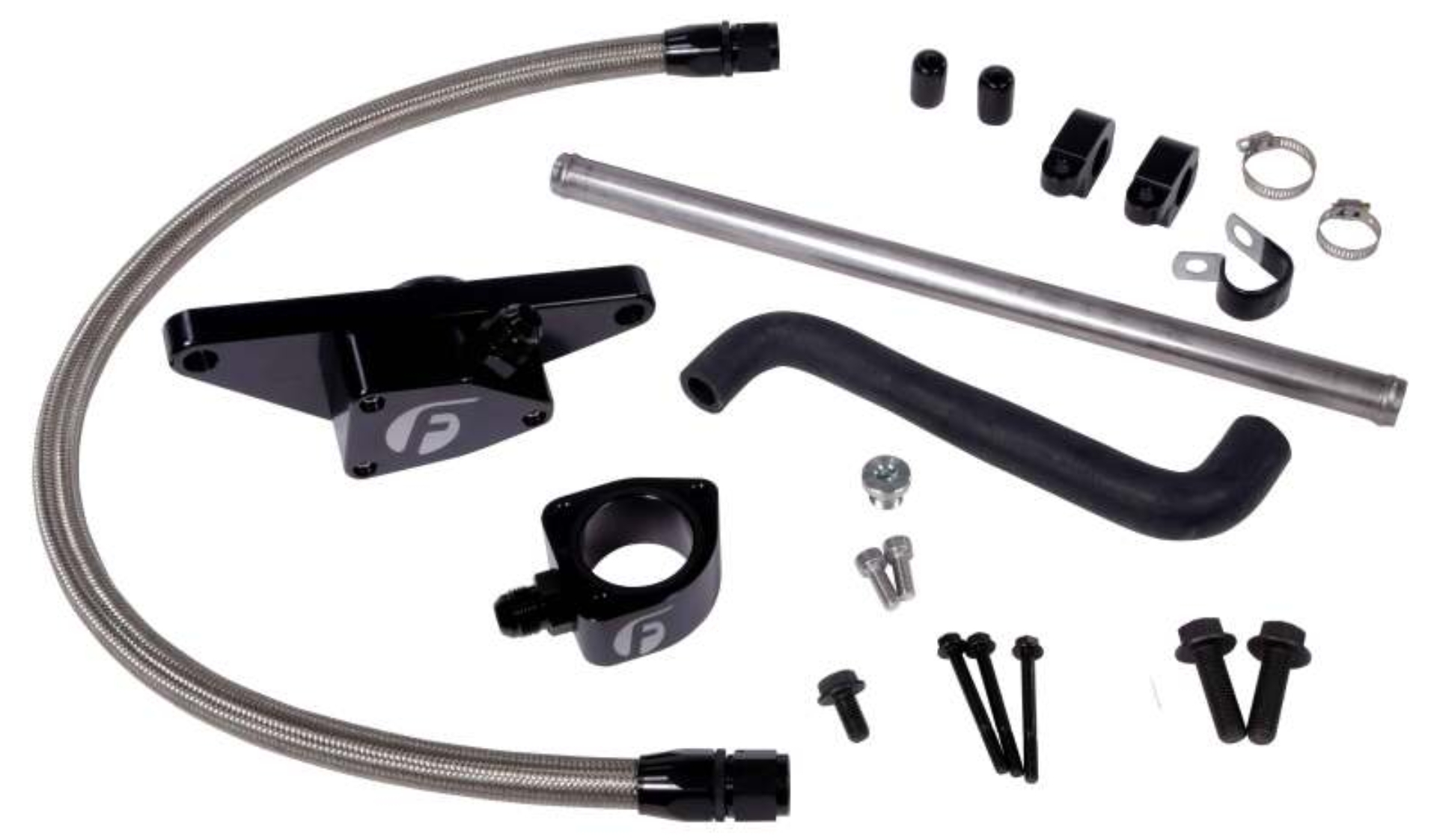Picture of Fleece Performance 03-05 Auto Trans Cummins Coolant Bypass Kit w/ Stainless Steel Braided Line