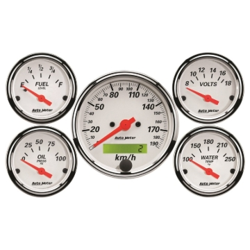 Picture of Autometer Arctic White 5 Pc Kit Box w/ Elec KMH Speedo, Elec Oil Press, Water Temp, Volt, Fuel Level
