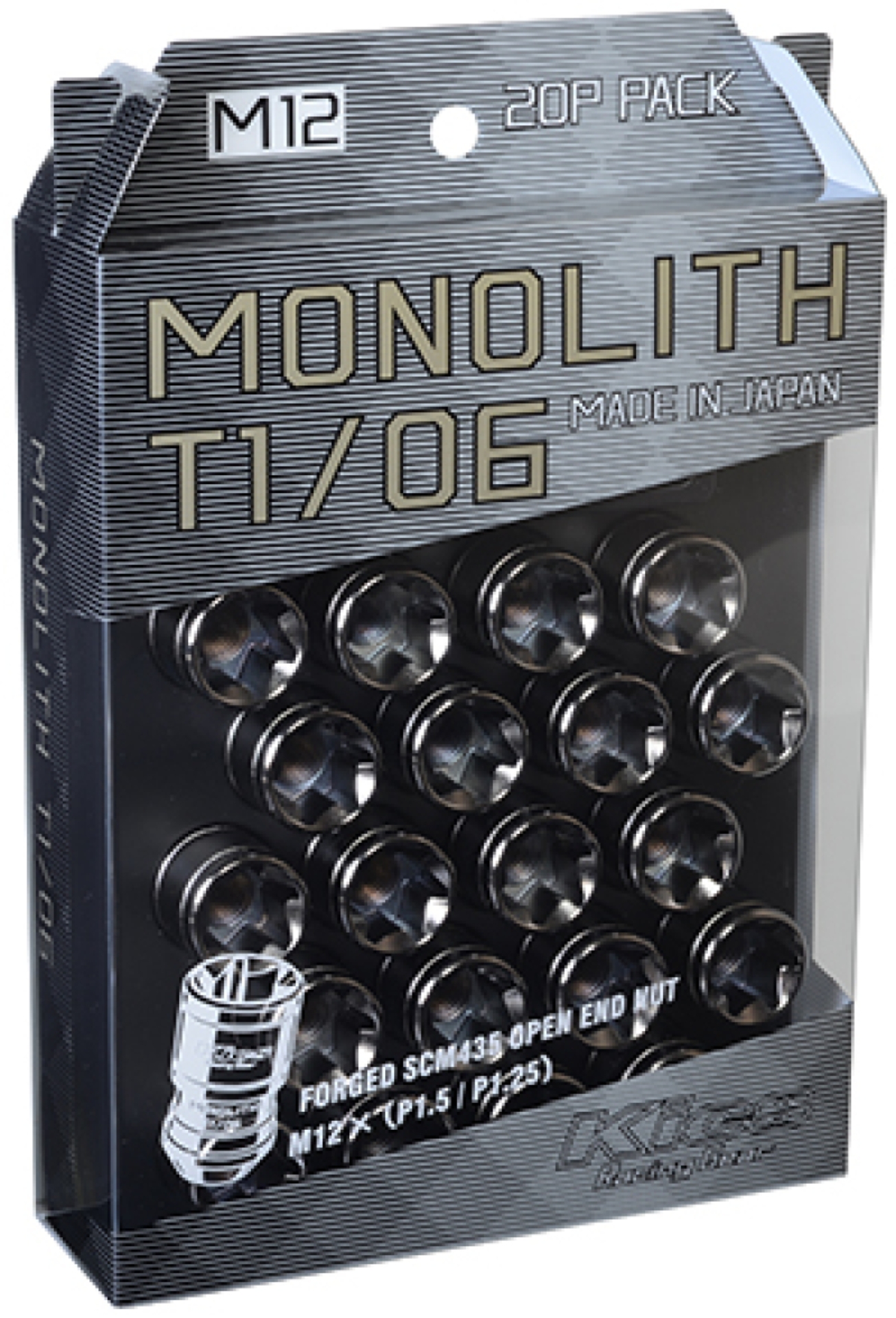 Picture of Project Kics 12 x 1.5 Glorious Black T1/06 Monolith Lug Nuts - 20 Pcs