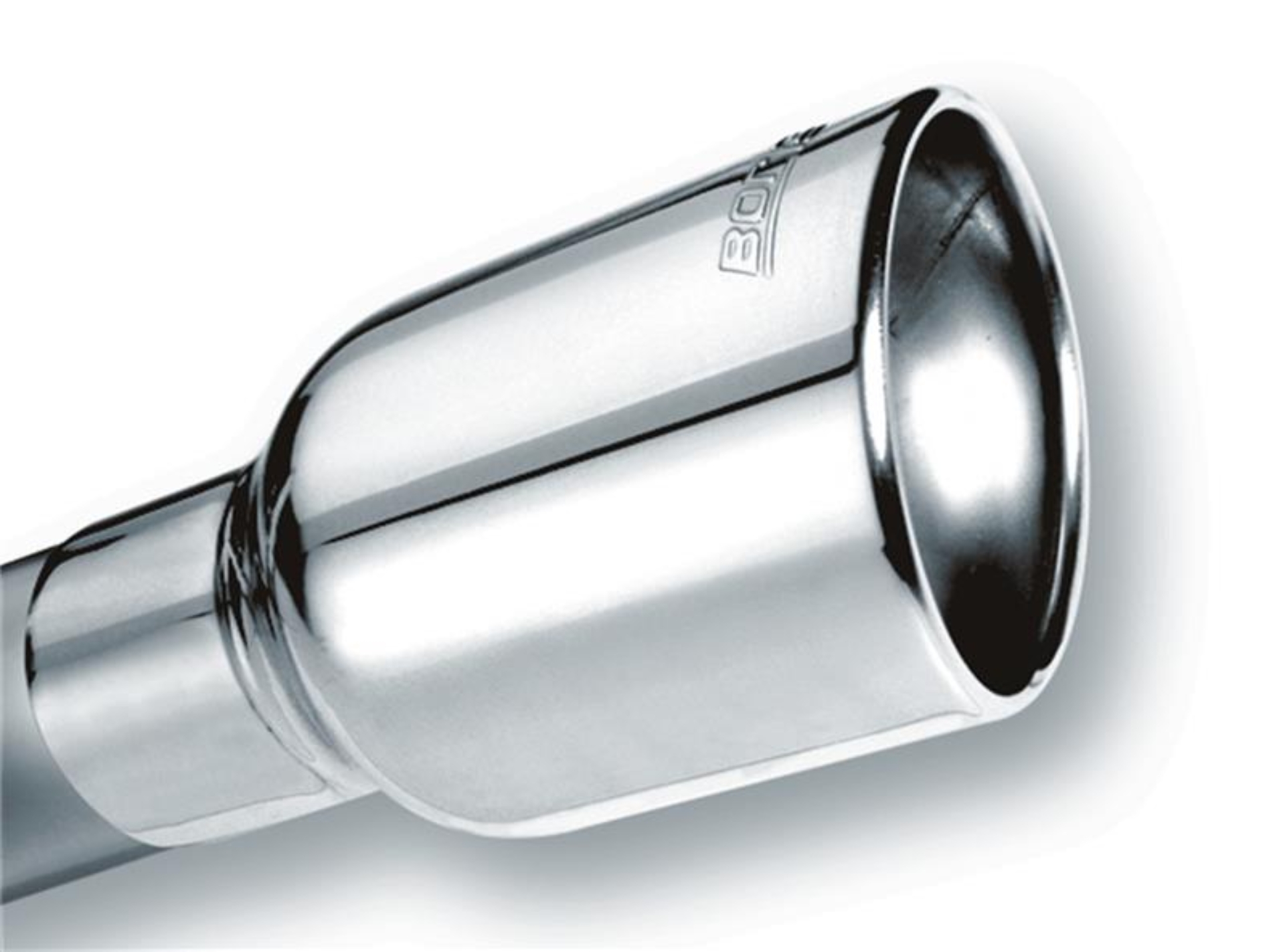 Picture of Borla Universal Polished Tip Single Round Rolled Angle-Cut w/Clamp (inlet 2 1/2in. Outlet 4 x 4in) *