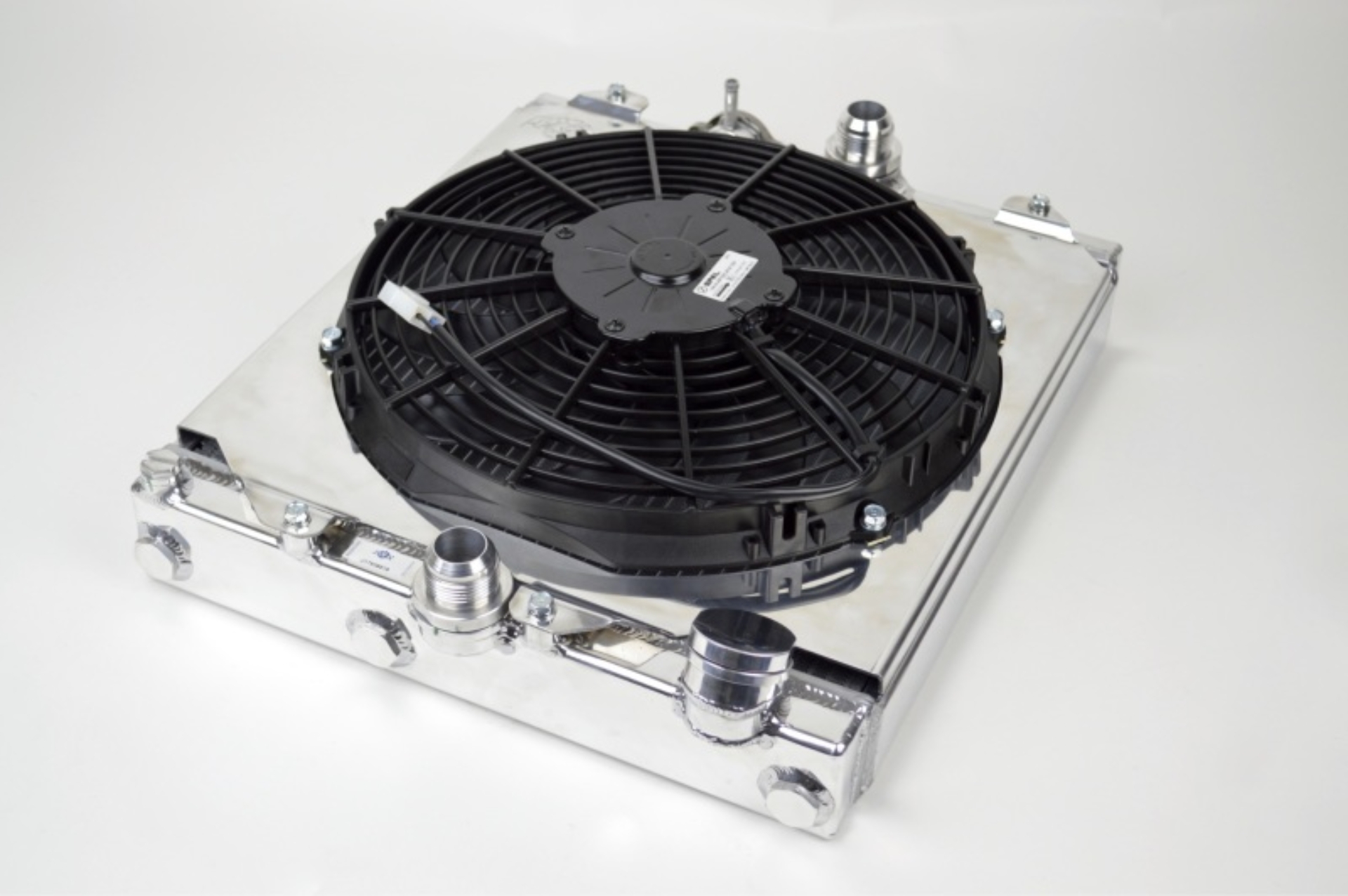 Picture of CSF Universal Half Radiator w/-16AN & Slip-On Fittings/12in SPAL Fan & Shroud
