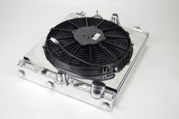 Picture of CSF Universal Half Radiator w/-16AN & Slip-On Fittings/12in SPAL Fan & Shroud