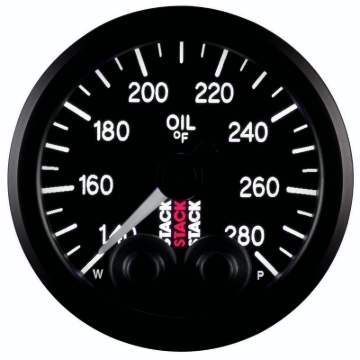 Picture of Autometer Stack Instruments 52mm 140-280 Deg F 1/8in NPTF Male Pro Control Oil Temp Gauge - Black