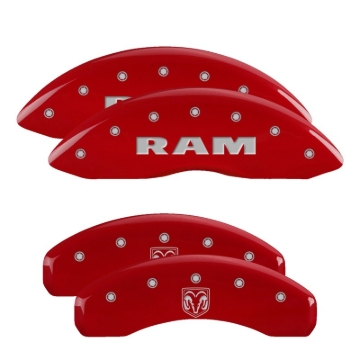 Picture of MGP 4 Caliper Covers Engraved Front & Rear 2019 Ram 1500 Red Finish Silver Ram/Ram Head Logo