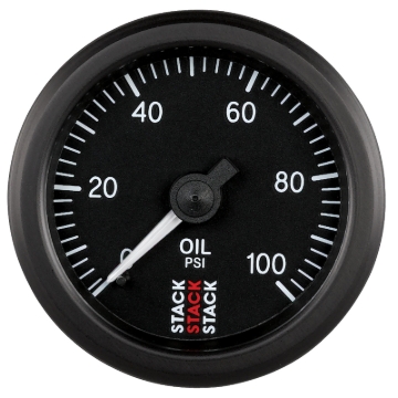 Picture of Autometer Stack 52mm 0-100 PSI 1/8in NPTF (M) Mechanical Oil Pressure Gauge - Black