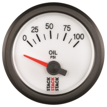 Picture of Autometer Stack 52mm 0-100 PSI 1/8in NPTF Electric Oil Pressure Gauge - White