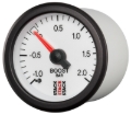 Picture of Autometer Stack 52mm -1 to +2 Bar T-Fitting 0.187in Barb (M) Mechanical Boost Pressure Gauge - White