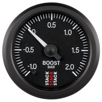 Picture of Autometer Stack 52mm -1 to +2 Bar (Incl T-Fitting) Pro Stepper Motor Boost Pressure Gauge - Black
