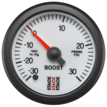 Picture of Autometer Stack 52mm -30INHG to +30 PSI (Incl T-Fitting) Pro Stepper Motor Boost Press Gauge - White