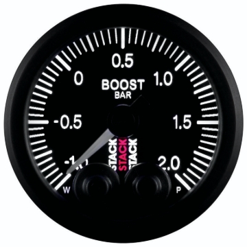Picture of Autometer Stack 52mm -1 to +2 Bar (Incl T-Fitting) Pro-Control Boost Pressure Gauge - Black