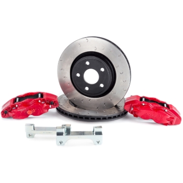 Picture of Alcon 2007+ Jeep JK w/ 5x5.5in Hub 357x32mm Rotor 4-Piston Red Calipers Front Brake Upgrade Kit