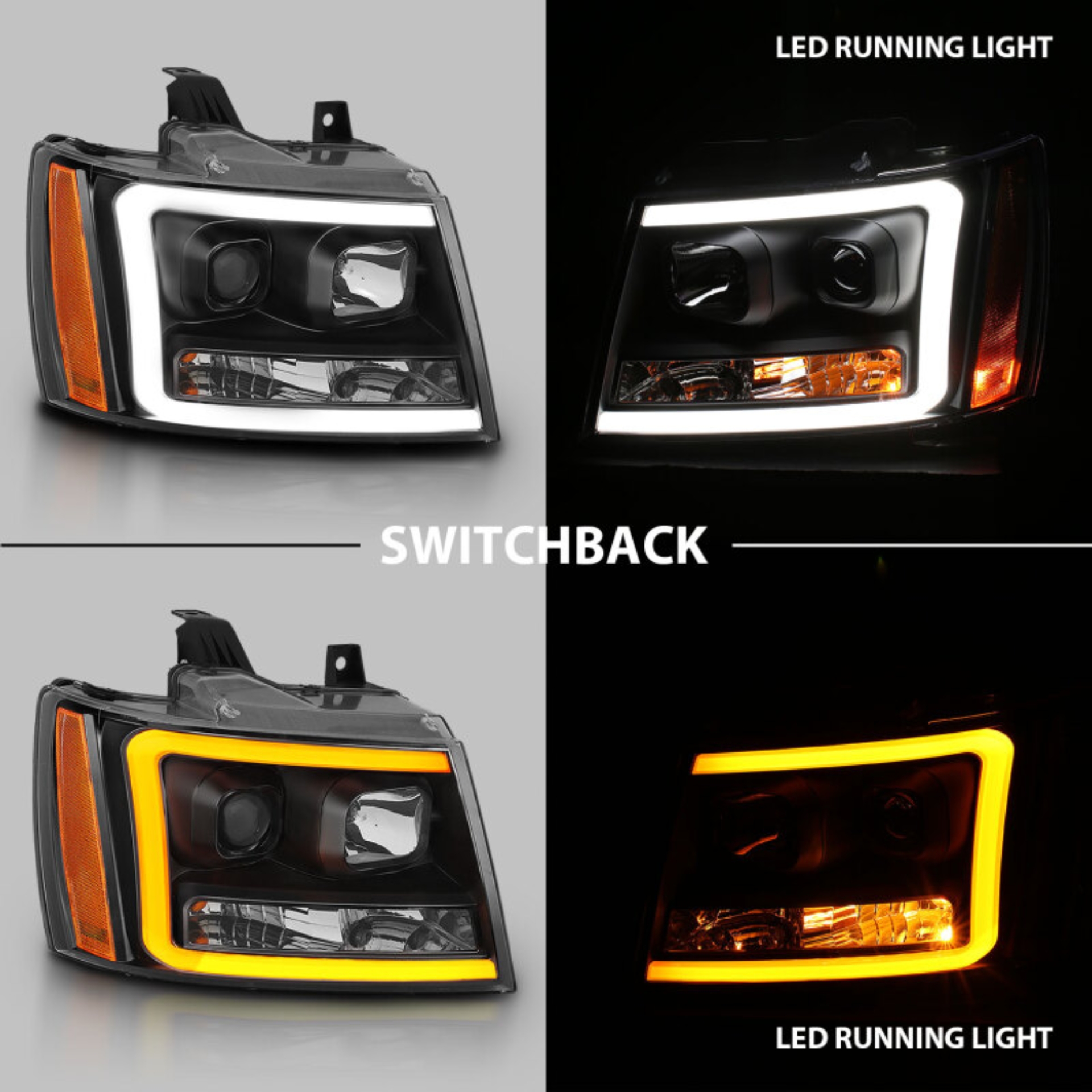 Picture of ANZO 07-14 Chevy Tahoe Projector Headlights w/ Plank Style Design Black w/ Amber